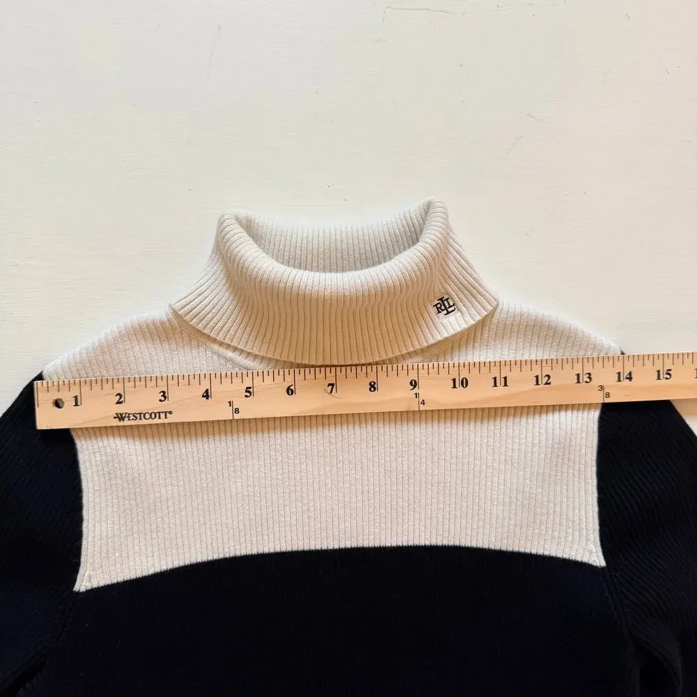 Vintage Lauren Ralph Lauren Colorblock Turtleneck Sweater Black White RLL Large